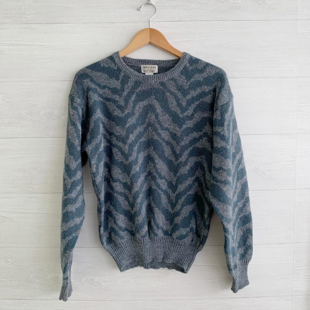 Vintage Michael Jordan Lowell Dreyfus - Blue 2-tone knit crewneck sweater, sz M